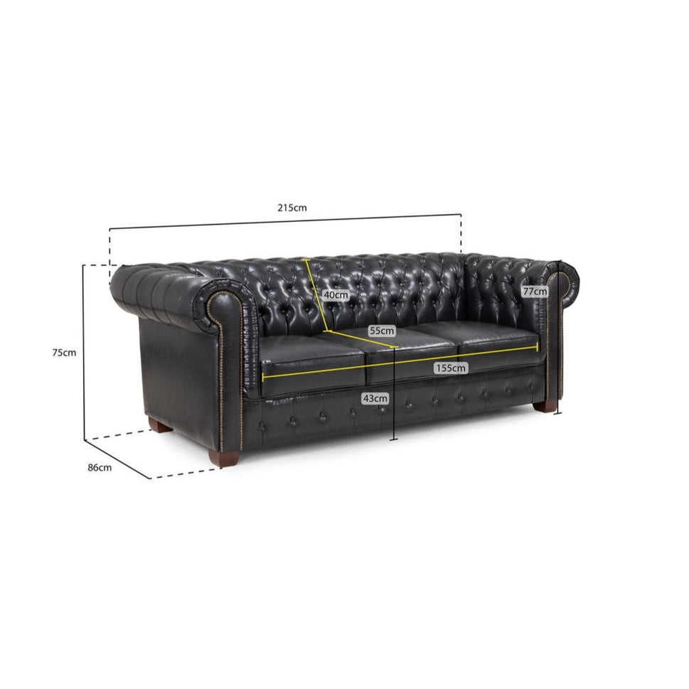 Chesterfield 3 Seater Sofa in Oxblood Red