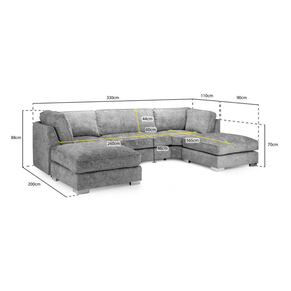 Bishop Fullback U Shape Sofa in Platinum