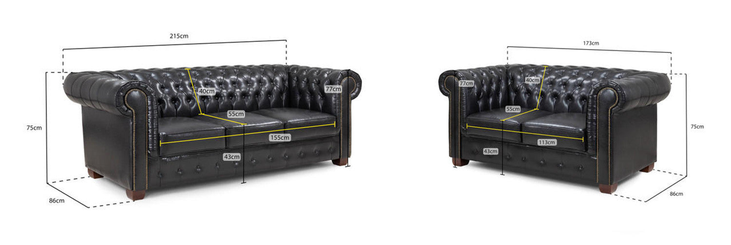 Chesterfield 3+2 Sofa in Oxblood Red