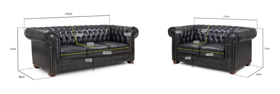 Chesterfield 3+2 Sofa in Oxblood Red