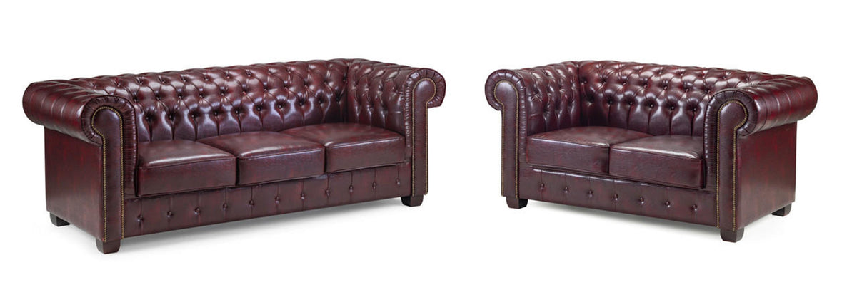 Chesterfield 3+2  Sofa in Oxblood Red