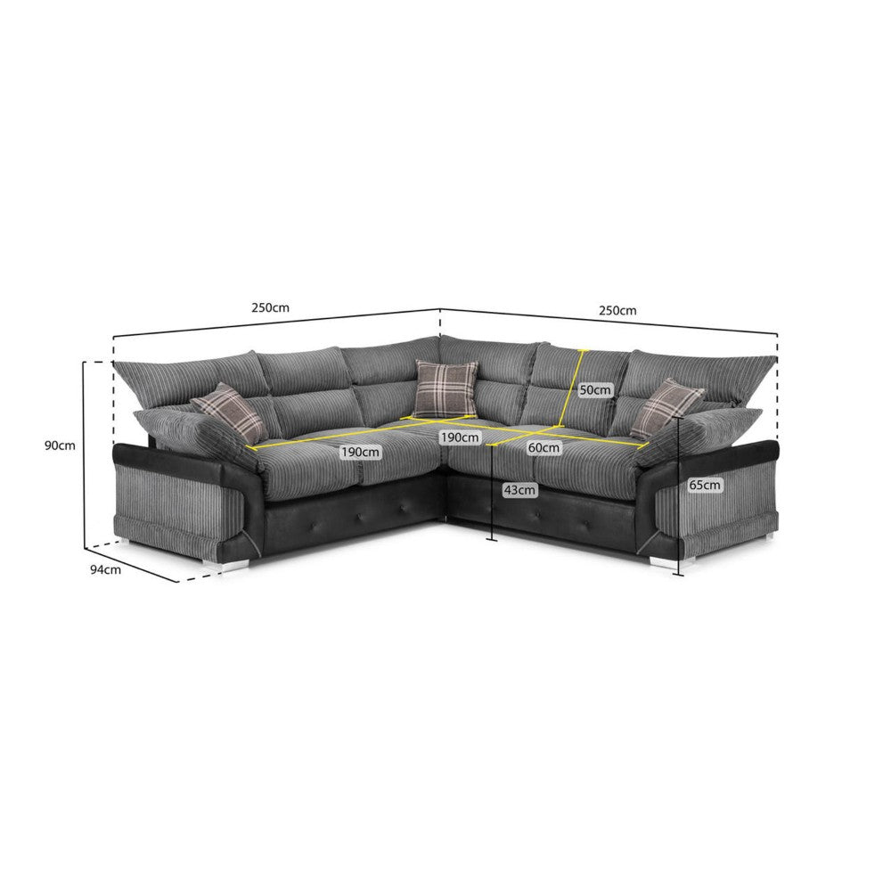 Logan Large Corner Sofa in Black/Grey