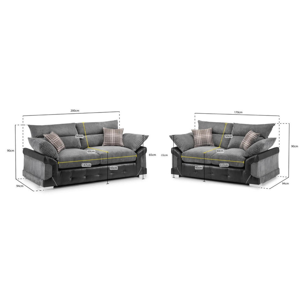 Logan 3+2 Sofa in Black/Grey